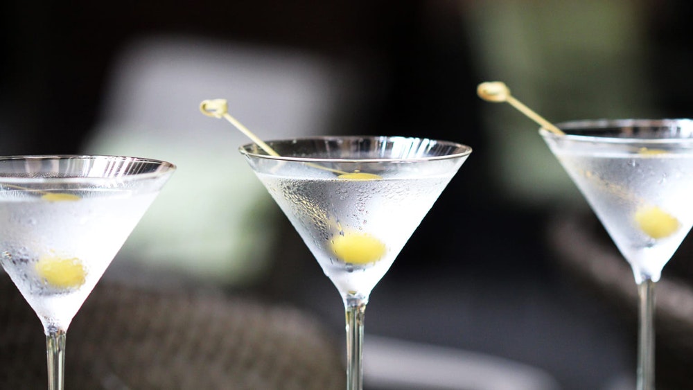 Blue bar trio of martinis